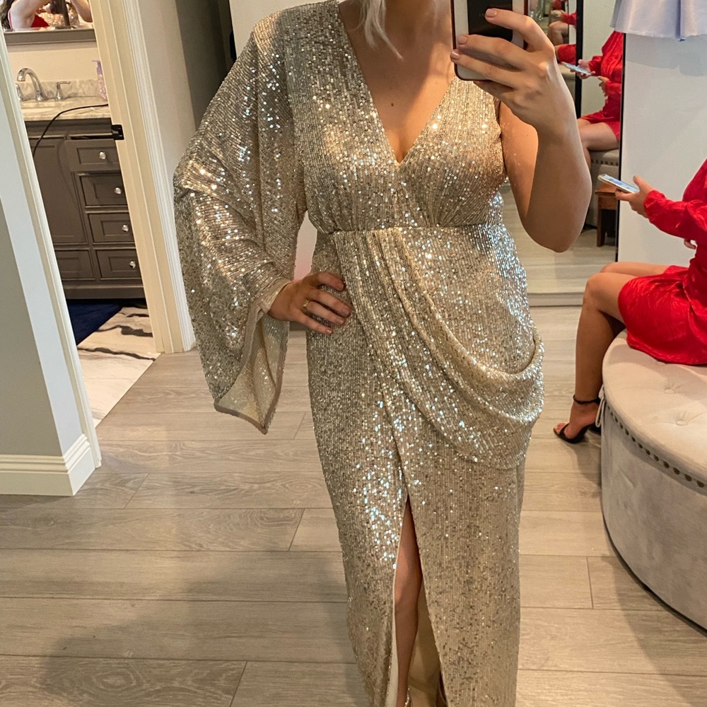 One Shoulder Sequin Evening Dress